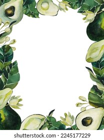 Vector frame with avocado and leaves