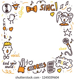 Vector frame background of choir performance doodles. Concept for postcards, invitations, poster prints. 