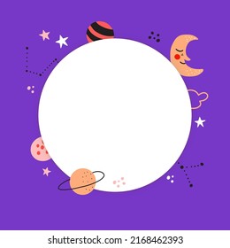 Vector frame background with cute stars and planets. Concept for advertising, invitations, poster prints. 