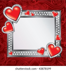 Vector frame background with jewel hearts - Saint Valentine's Day