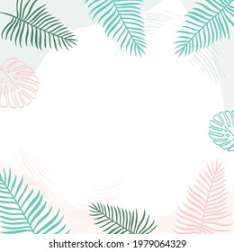 Vector frame background with tropical leaves. Concept for postcards, invitations, poster prints. 