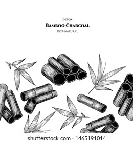 Vector frame with bamboo charcoal. Hand drawn. Vintage style