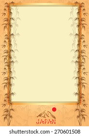  Vector frame with bamboo leaves and symbols of Japan.