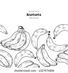 Vector frame with  banana  .Hand drawn. Vintage style