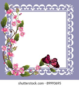 vector frame with beautiful flowers and butterfly
