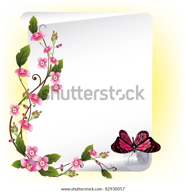 Vector Frame Beautiful Flowers Butterfly Stock Vector (Royalty Free ...