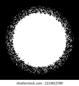 Marco vectorial de puntos negros, círculos. Textura sucia y ruidosa. Fondo negro con círculo vacío.