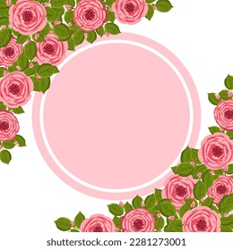 Vector frame with blooming roses. Floral illustration for postcard, poster, invitation decor etc. Flowers for spring and summer holidays.