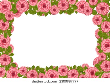 Vector frame with blooming roses. Floral illustration for postcard, poster, invitation decor etc. Flowers for spring and summer holidays.