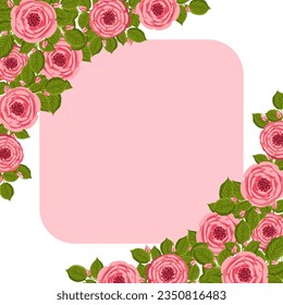Marco vectorial con rosas florecientes. Ilustración floral para postal, afiche, decoración de invitación, etc. Flores para las vacaciones de primavera y verano.