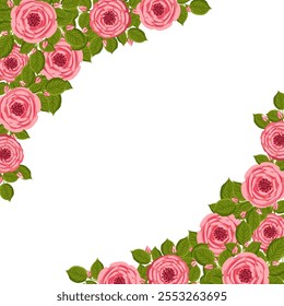 Vector frame with blooming roses. Floral illustration for postcard, poster, invitation decor etc. Flowers for spring and summer holidays.