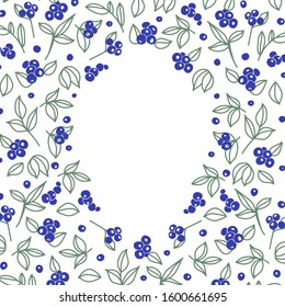 Vector frame with blueberries. Spring illustration with place for text. Isoleted element for wedding design, postcard, invitation, greeting card