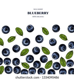 Vector frame with blueberry. Sketch vector  food illustration. Vintage style