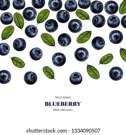 Vector frame with blueberry. Sketch vector  food illustration. Vintage style