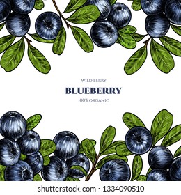 Vector frame with blueberry. Sketch vector  food illustration. Vintage style