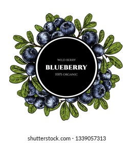 Vector frame with blueberry. Sketch vector  food illustration. Vintage style