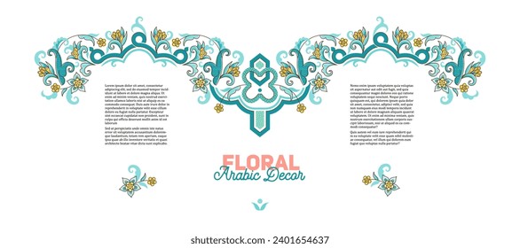 Vector frame, border, element, arabesque, floral pattern for design template. Luxury ornament in Eastern style. Turquoise floral illustration. Ornate arabic decor. Isolated ornament. Ethnic decoration