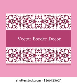 Vector frame with border lace ornament. Elegant greeting card or wedding invitation template with place for text. Cutout paper swirly decoration.