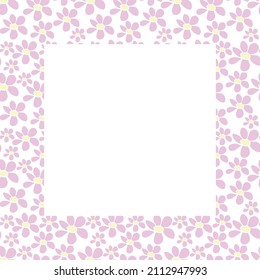 Vector frame, border with small flowers in flat style. Cute simple primitive summer background, decoration