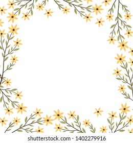 Vector frame botanic. Wildflowers, herbs, leaf. collection garden and wild foliage, summer flowers, branches. illustration isolated on white background. Hand draw.
