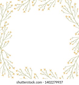 Vector frame botanic. Wildflowers, herbs, leaf. collection garden and wild foliage, summer flowers, branches. illustration isolated on white background. Hand draw.