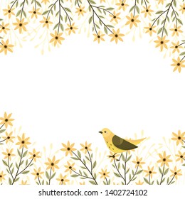 Vector frame botanic. Wildflowers, herbs, leaf. collection garden and wild foliage, summer flowers, branches. illustration isolated on white background. Hand draw.