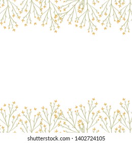Vector frame botanic. Wildflowers, herbs, leaf. collection garden and wild foliage, summer flowers, branches. illustration isolated on white background. Hand draw.