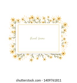 Vector frame botanic. Wildflowers, herbs, leaf. collection garden and wild foliage, summer flowers, branches. illustration isolated on white background. Hand draw. 
