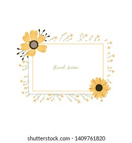 Vector frame botanic. Wildflowers, herbs, leaf. collection garden and wild foliage, summer flowers, branches. illustration isolated on white background. Hand draw. 