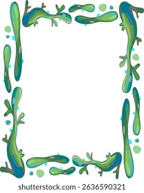Vector frame with botanical elements. Plants, algae, and abstract green lines on a separate background.