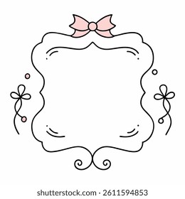 vector frame with a bow, doodle hand drawn frames with wavy lines bows