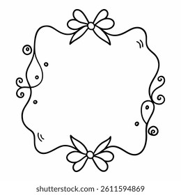 vector frame with a bow, doodle hand drawn frames with wavy lines bows