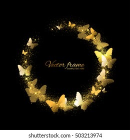 Vector frame with butterflies and gold sparkles