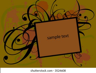 vector frame with calligraphic ornament and ink splashes on background