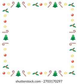 Moldura vetorial de bengalas de doces, estrelas, árvores de Natal, bagas de azevinho. Ano novo Xmas fundo, fronteira para decoração de feriados de inverno, cartões de felicitações