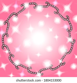 Marco vectorial de las latas de caramelo en un fondo rosado con estrellas