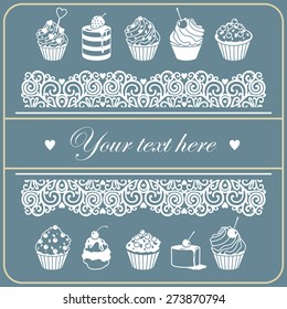 vector frame card invitation with cakes