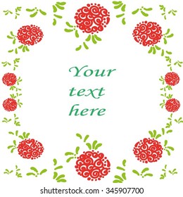 Vector frame card with red berries and green leaves