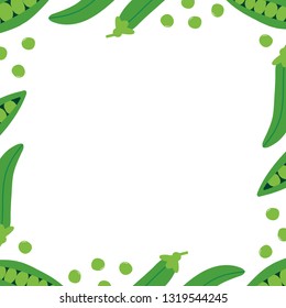 Vector frame, card template with green peas, garden peas.