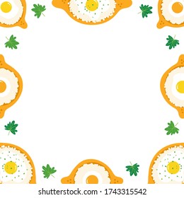 Marco vectorial, plantilla de tarjeta con khachapuri, pasteles georgianos tradicionales para el diseño de menú de restaurante.