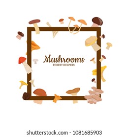 Vector frame with cartoon mushrooms