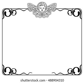 Vector frame with cherub in vintage style. Custom element for design artworks.