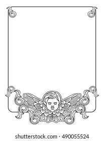 Vector frame with cherub in vintage style. Custom element for design artworks.