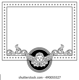 Vector frame with cherub in vintage style. Custom element for design artworks.