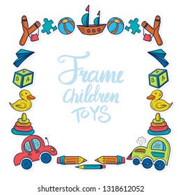 Vector frame from children toys on white background.Good for card, banner and postcard  background.  EPS 10