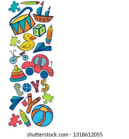 Vector frame from children toys on white background.Good for card, banner and postcard  background.  EPS 10