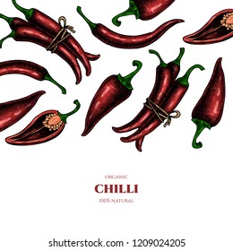 Vector frame with chilli. Hand drawn. Vintage style