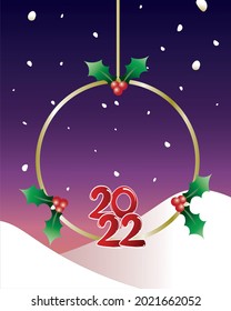 Vector frame with Christmas decorations. Merry Christmas and happy new year card or banner template. New year 2022.