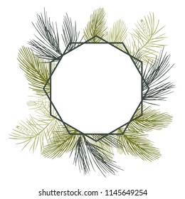 Vector frame with Christmas plant. Hand-drawn ilustration.