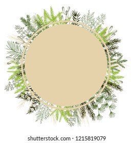 Vector frame with Christmas plant. Hand-drawn ilustration.